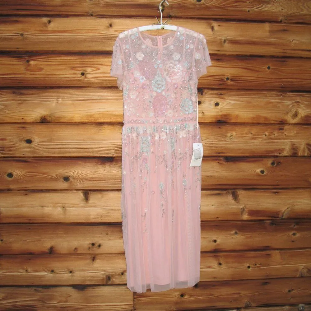 MAC DUGGAL 9134 Womens Embellished High Neck Butterfly Sleeve Midi Dress - Image 6