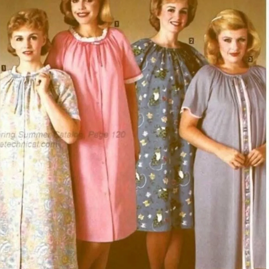 VTG 70’s Blue Yellow Floral Snap Button House Dress Nightgown Cottage Size 14 - Image 16