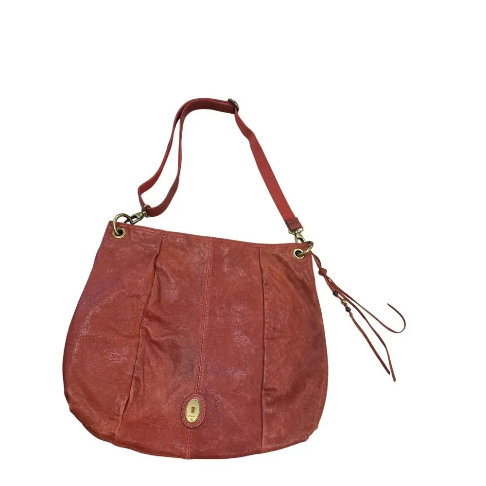 Vintage Fossil Womens Red Leather Shoulder Bag Purse SKU 7234 - Image 7