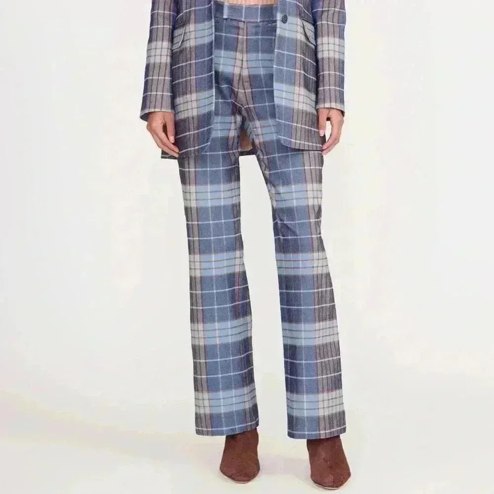 NWT - STAUD Pirouette French Blue plaid Pant Trousers Size XS - Image 13