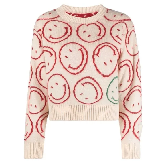 SANDRO X Smiley wool and cashmere blend Crewneck sweater NEW Red Size XS - Image 1