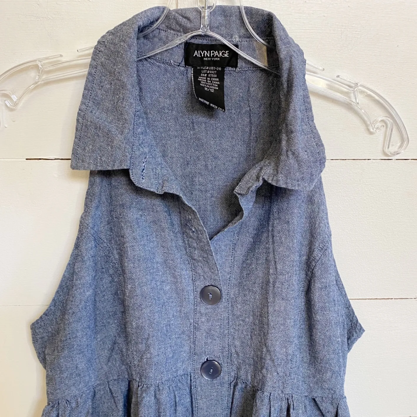 Alyn Paige New York Womens Dress Collar Button Front Sleeveless Blue Size 11/12‎ - Image 2