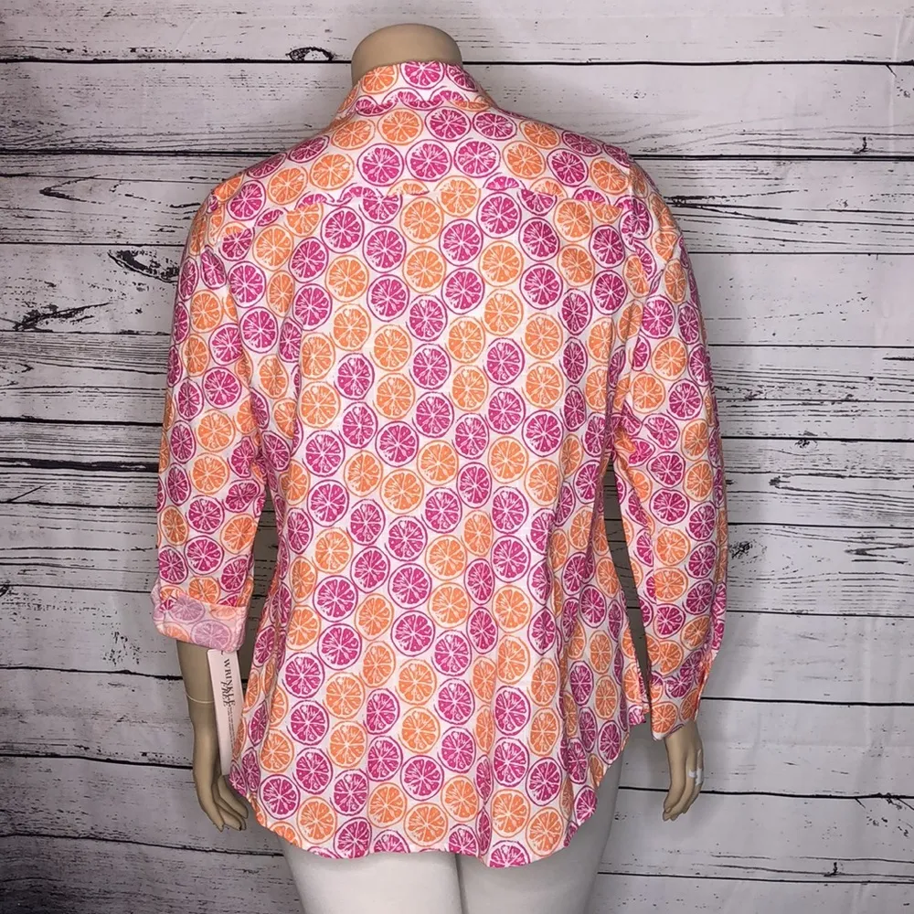 Foxcroft NYC Wrinkle Free NWT Size 16 Citrus Fruit Roll-Tab Sleeve Button Shirt - Image 4