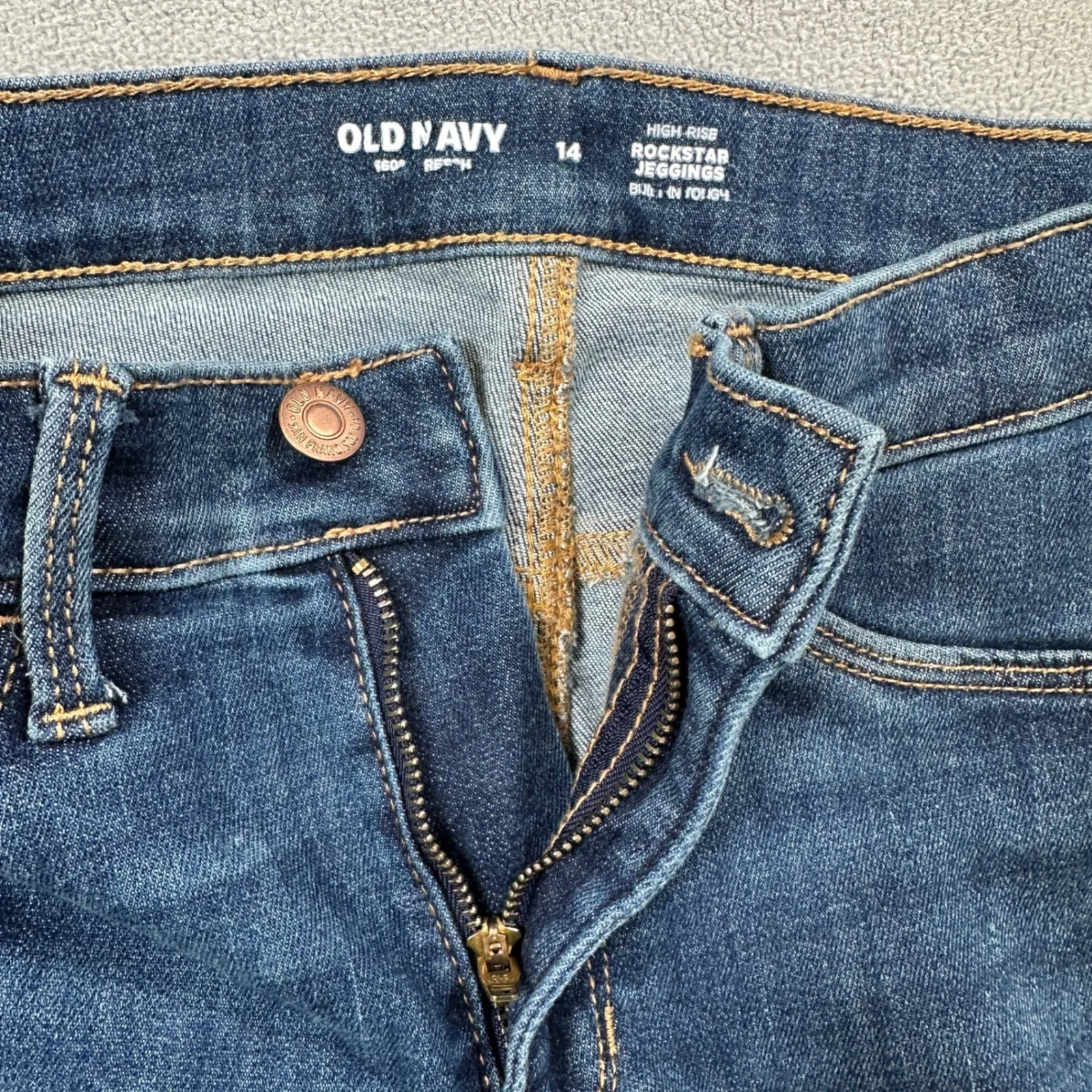 Old Navy Womens Jeans 14 24x26 Blue High Rise Rockstar Jeggings Ripped Denim - Image 3