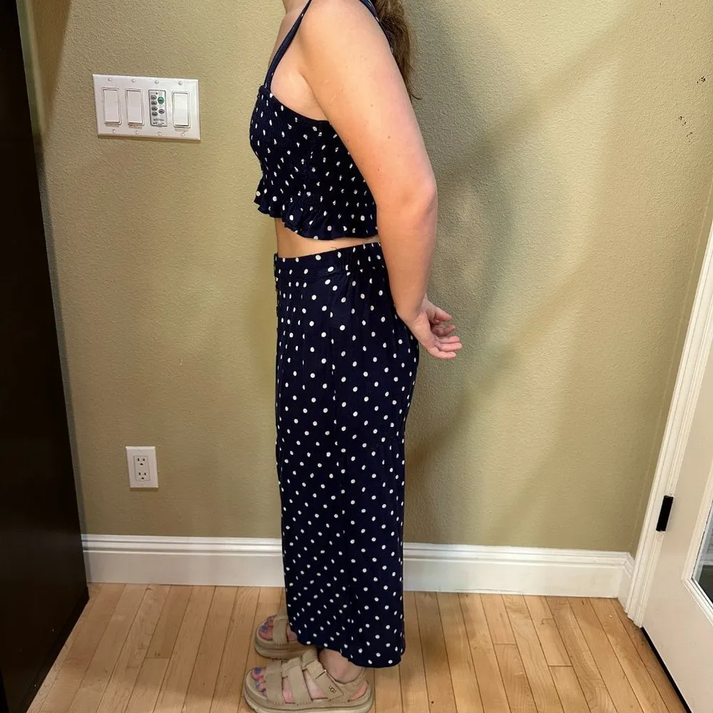 AMERICAN EAGLE Two Piece Pant Set Pantsuit Navy Polka Dot Wide Leg Size XS - Image 7