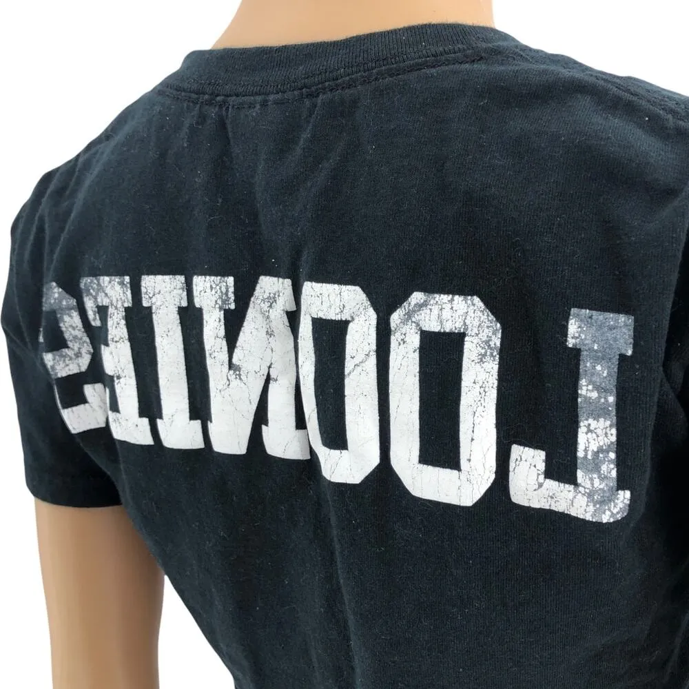 Gildan SMALL Women's Black Distressed The Loonies Crop Short Sleeve Tee Shirt - Image 4