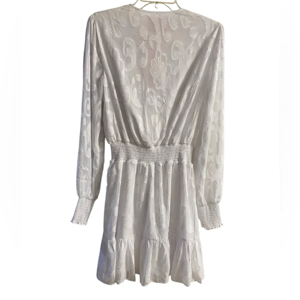 Cristiana white long sleeve mini dress tiered ruffled Sz 8 NWT - Image 5