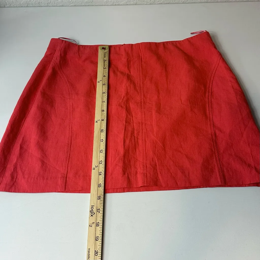 Zara Linen Blend Coral Red High Waisted Lightweight Mini Skirt Size XL NWT - Image 5