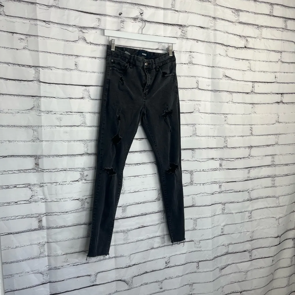Aero High Rise Curvy Jegging Women’s 8 Distressed Ripped Black Stretch Denim Y2K - Image 2