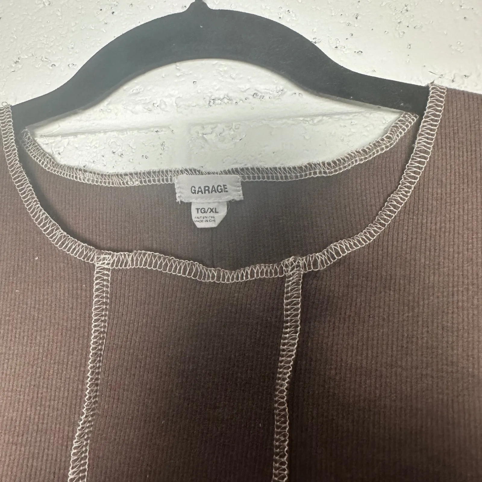 Garage Brown Ribbed Lettuce Hem Cropped Tank Top TG XL - Image 3