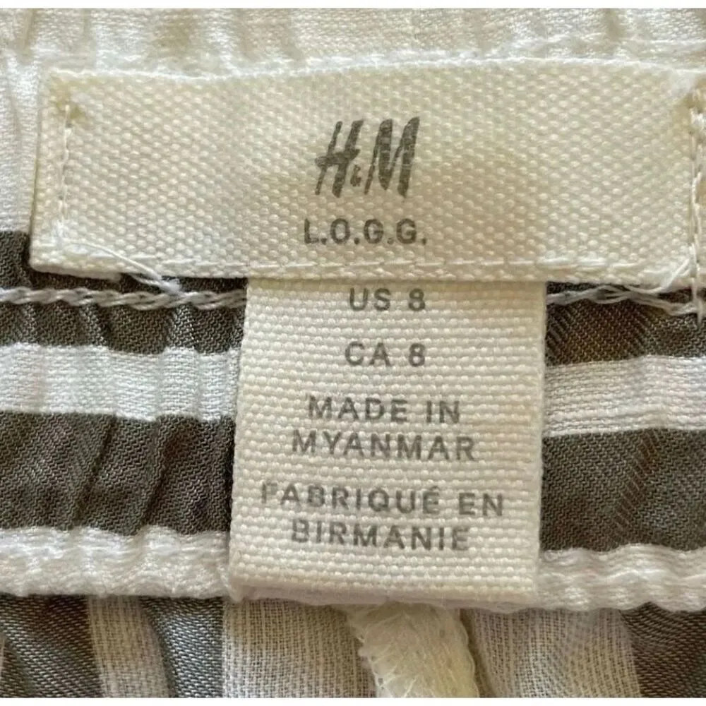 H & M Logg Linen Blend White Striped Culottes Ankle Length Pants  SZ 8 # 1519 - Image 7
