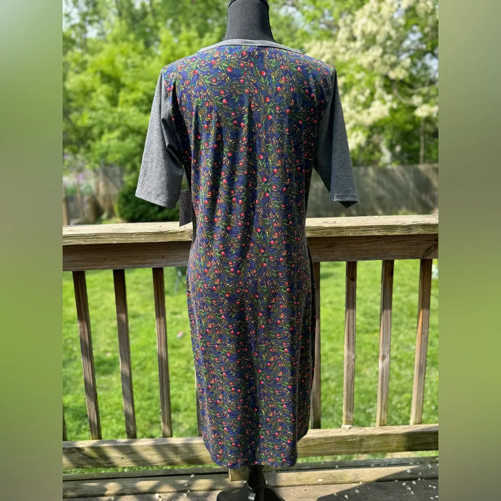 LuLaRoe Black and Gray Sheath Midi Dress Casual Short Sleeve - Image 2
