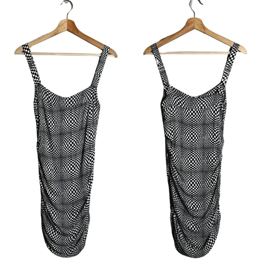 Urban Outfitters Claira Ruched Bodycon Mini Dress Women's Small Checkered Print - Image 5