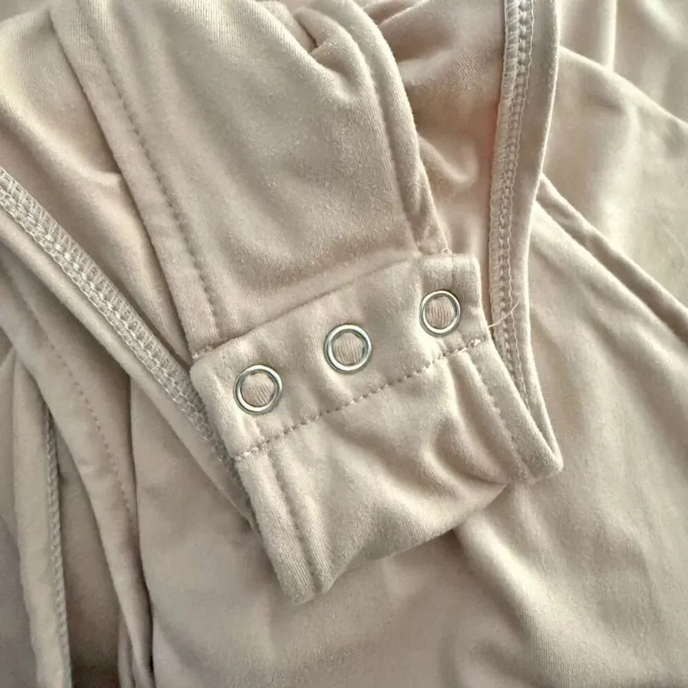 PEORIA | Dark Nude Peach Square Neck Long Sleeve Bodysuit Snap Closure | Size XL Tan - Image 9