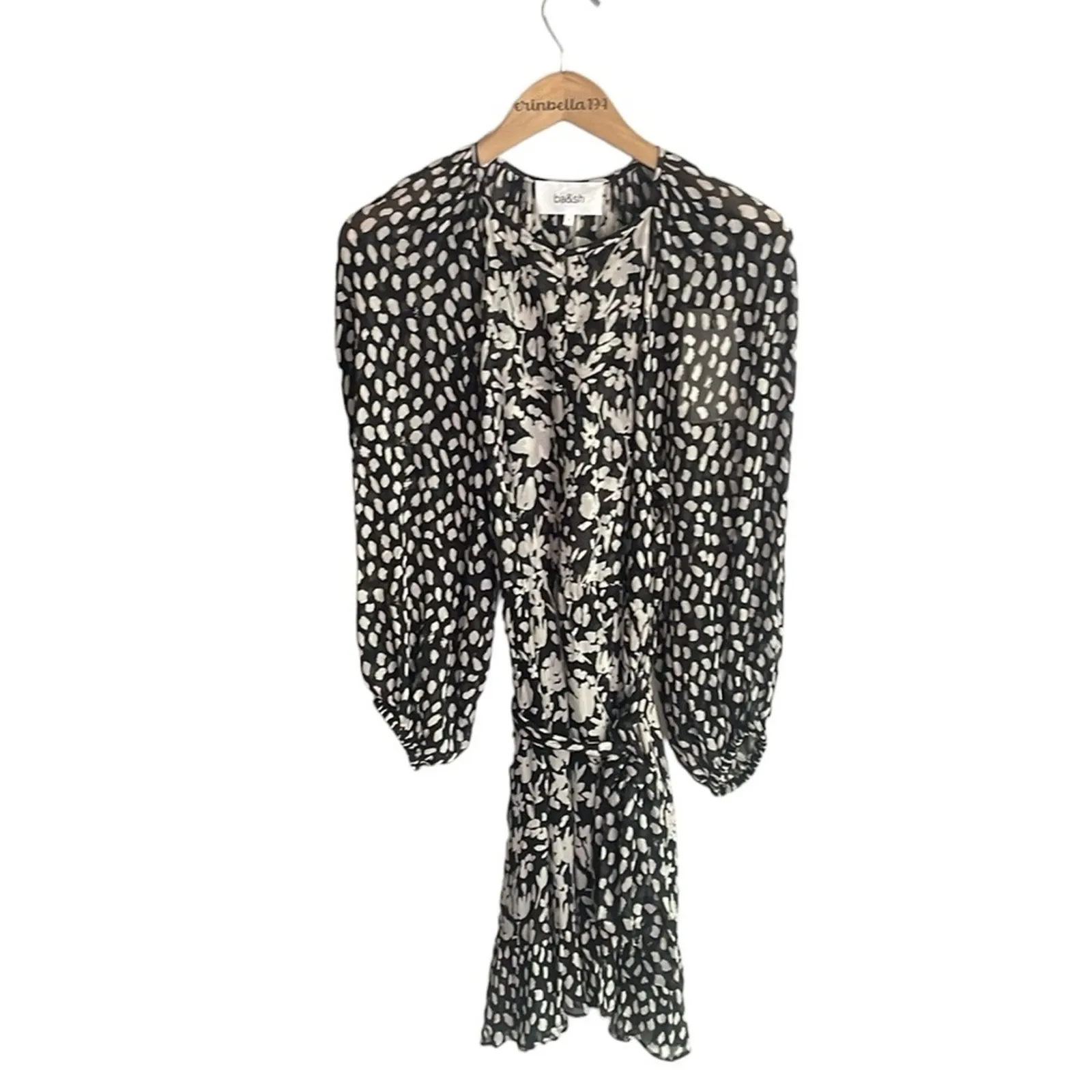 Ba&Sh Fiona Long Sleeve Dress Noir Floral - Image 3