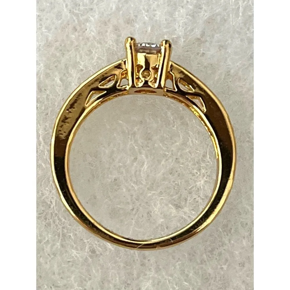 Classic Round High Set‎ CZ Ring Sz 6 Channel Set Accent Stones Pronged Gold Tone - Image 4