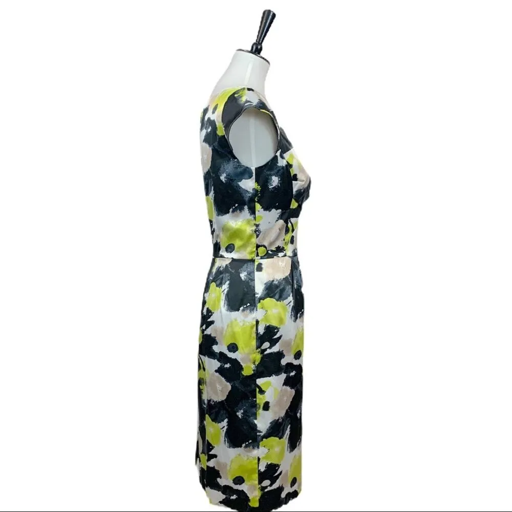 Antonio Melani Sheath Dress Black Yellow Gray Floral Satin Women's Size 4 - Image 3