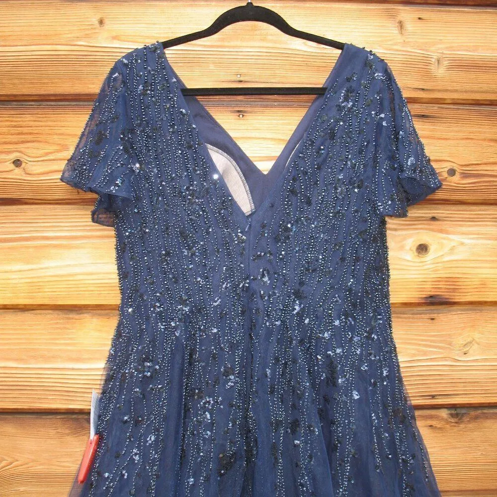 Mac Duggal 10806 Womens EMBELLISHED FLUTTER SLEEVE TEA-LENGTH DRESS - Image 13