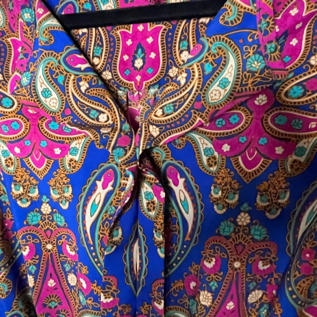 Merona Pink Blue Tan Paisley Cinched Waist Long Sleeve Dress Women’s Size Large - Image 4