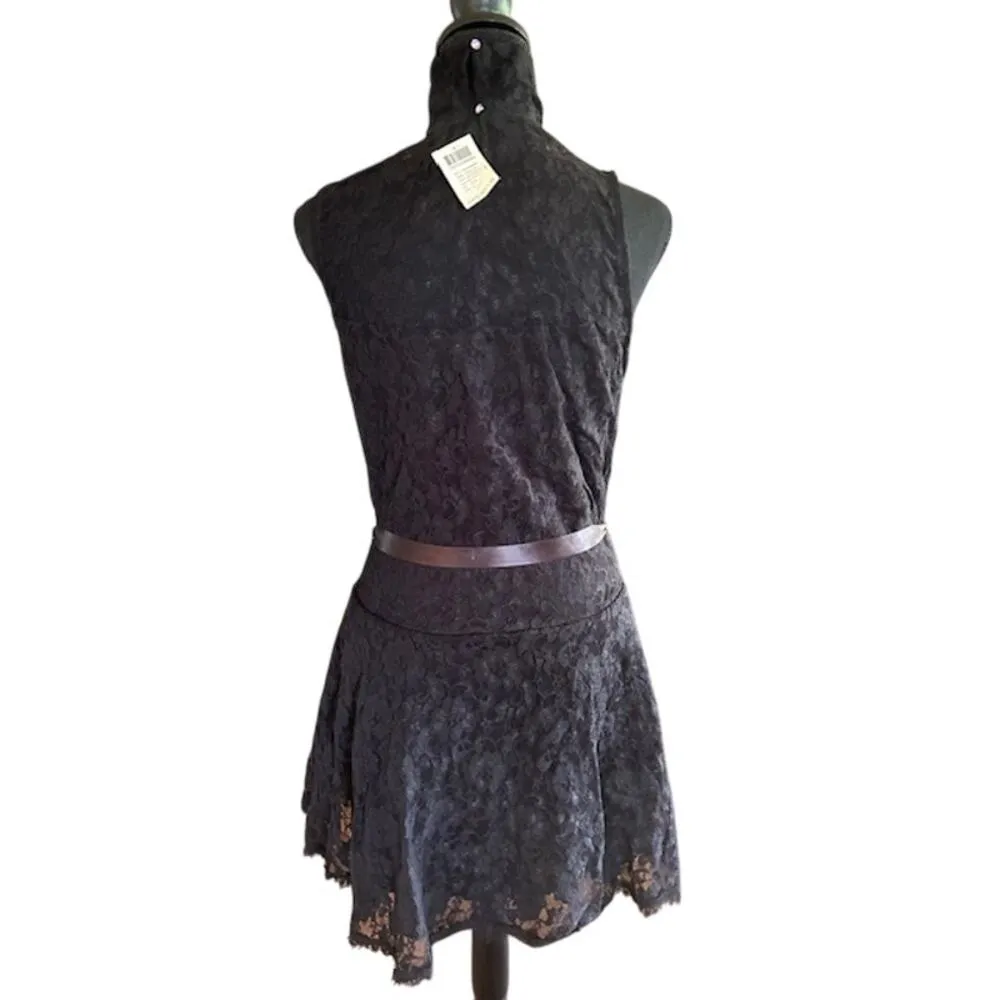 Arden B. Black High Neck Lace Mini Dress with Satin Waist Tie – Size M – NWT - Image 4