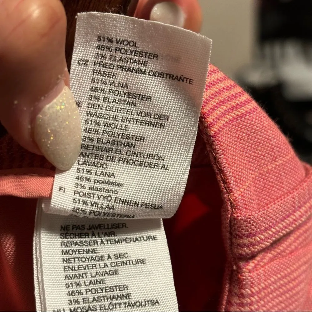 & OTHER STORIES Belted Plaid Kick Flare Trousers Pink Wool Blend- Size 6 - Image 9