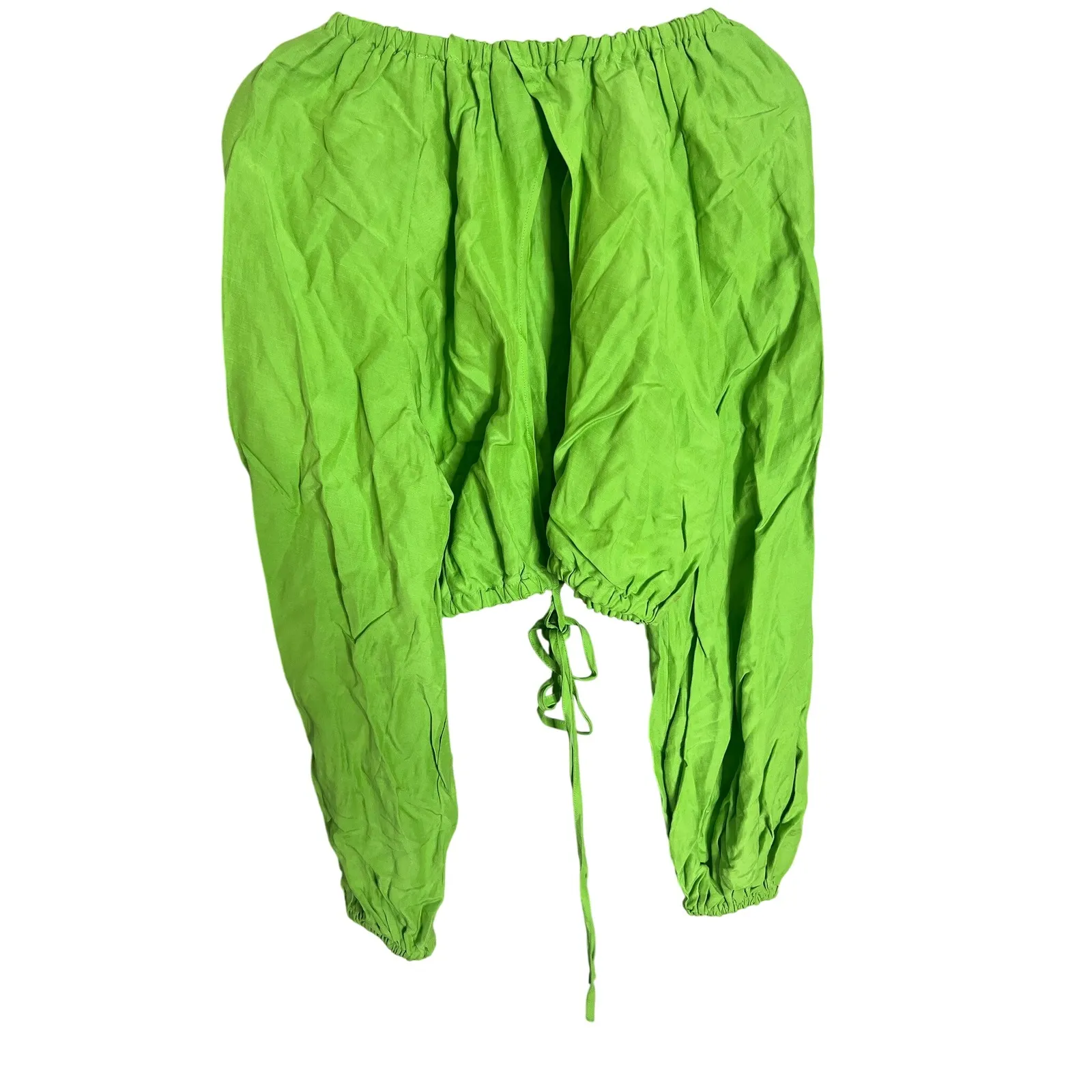 & Other Stories Voluminous Crop Top Lime Green Size Small Balloon Sleeve Blouse - Image 8