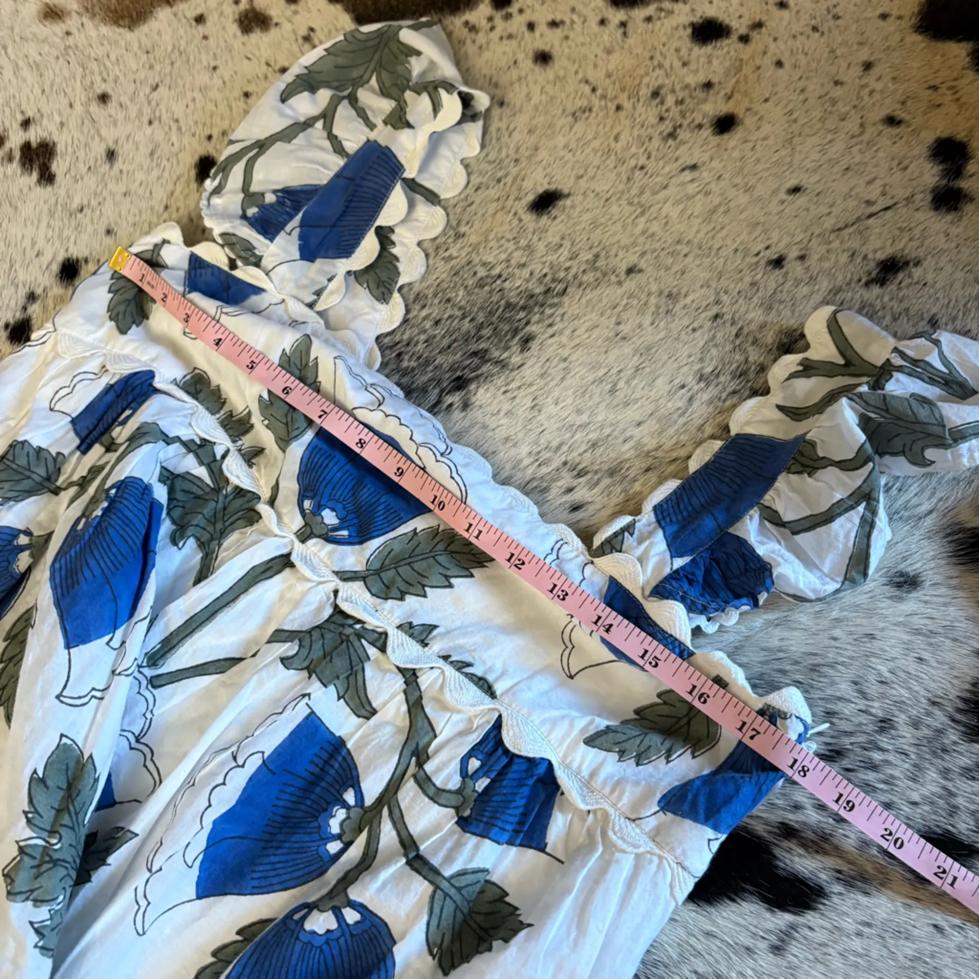 JULIET DUNN White Klein‎ Blue Baby Doll Dress with Bellflower Block Print Size L Size L - Image 10