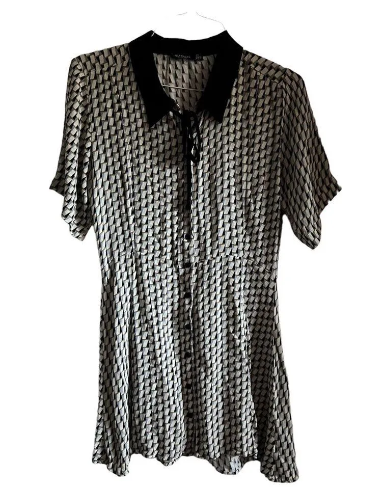 Printed Collar Detail Skater Dress Size US 6 - Image 2