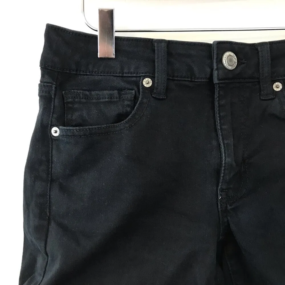 Soft Black Cutoffs Stretch Mid Rise Denim Jean shorts Midi 8 - Image 2