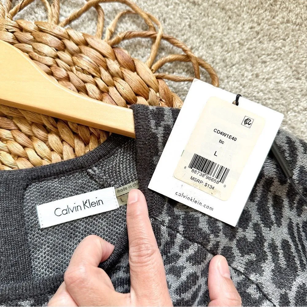 NWT Calvin Klein Leopard Spot Print Knit Bodycon Midi Dress Short Sleeve Chic - Image 10