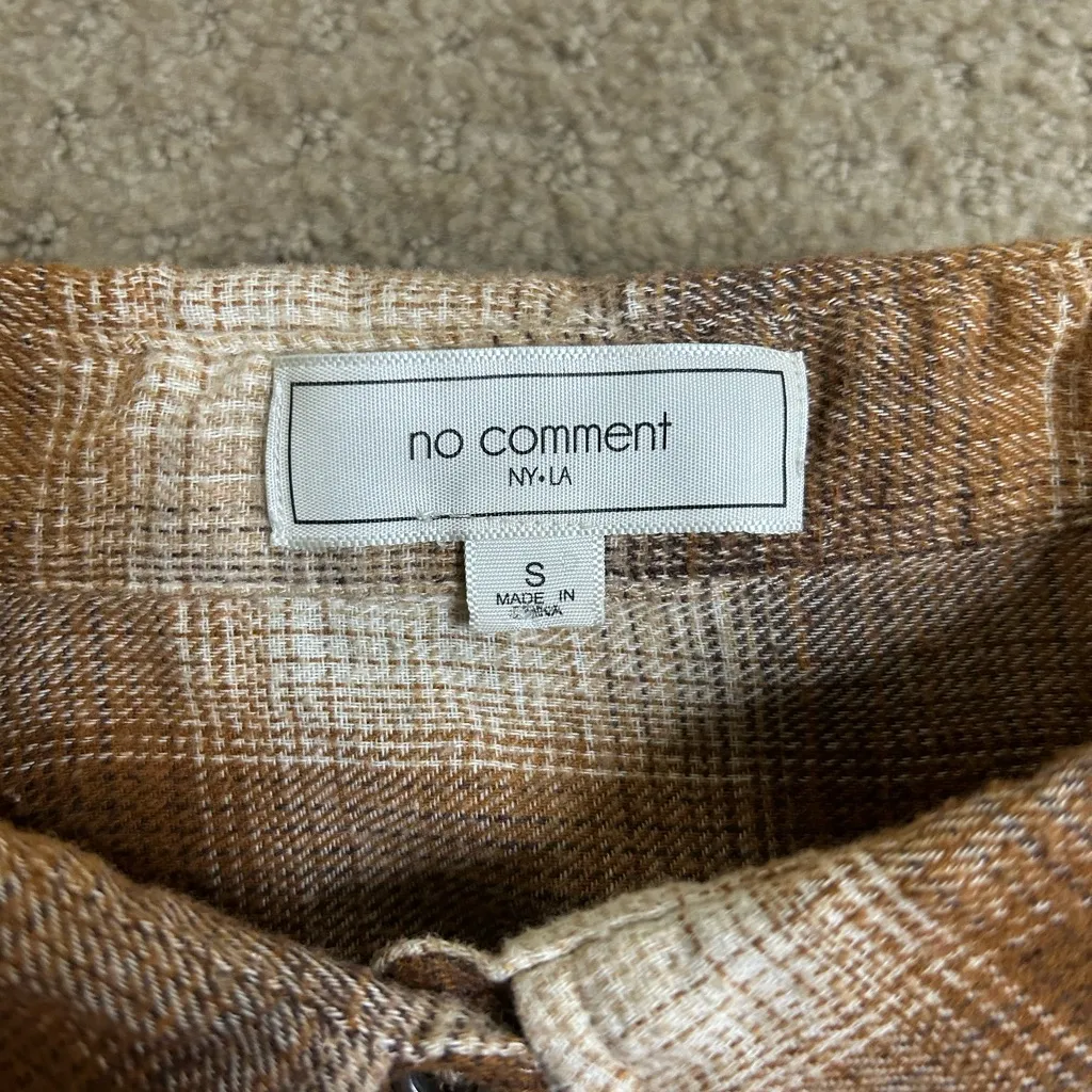 No Comment NY-LA Juniors Small Plaid Flannel Cropped Button Up Shirt Fringe Hem - Image 6