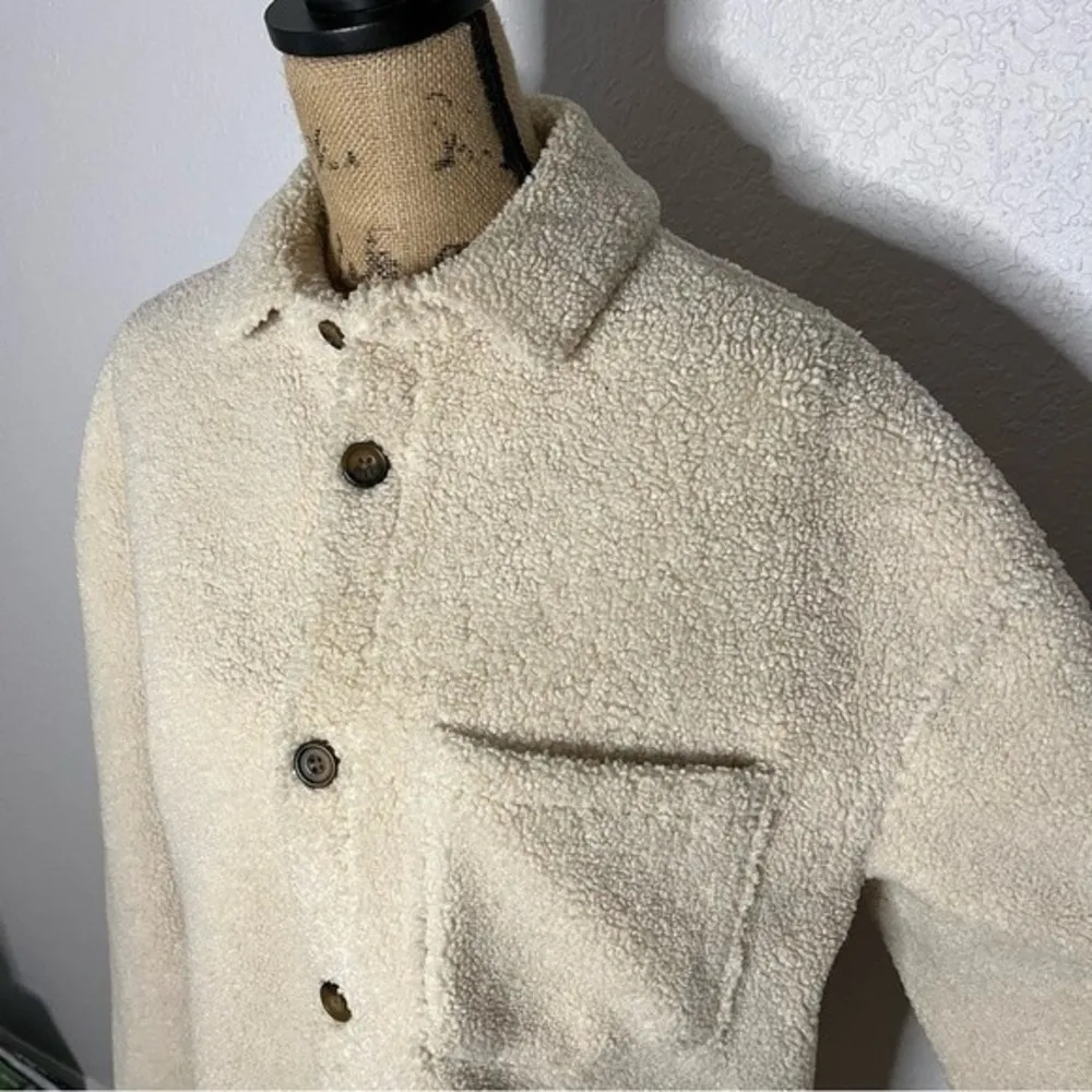 Zara Womens Cream Relaxed Fit Sherpa Long Sleeve Button Up Shacket sz S/M - Image 31