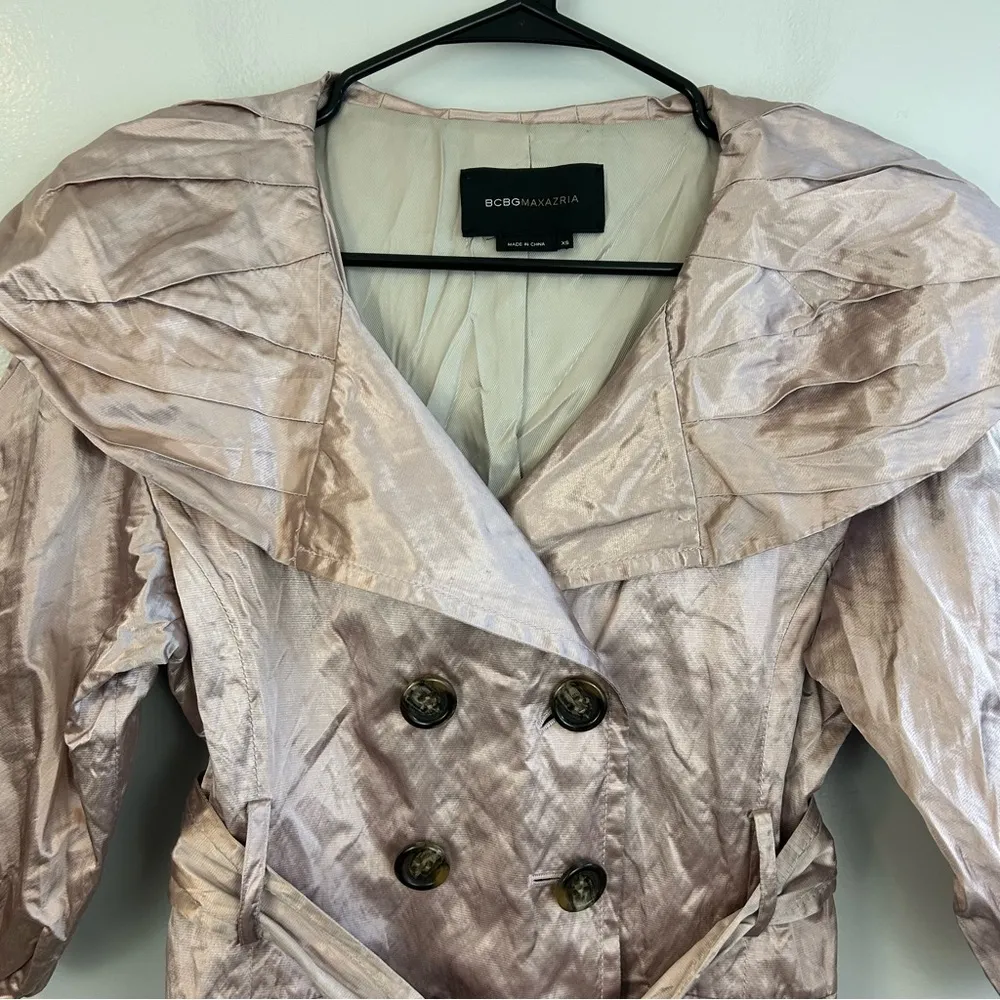 BCBGMaxAzaria Metallic Pink Double Breasted Belted Peplum Jacket XS - Image 5