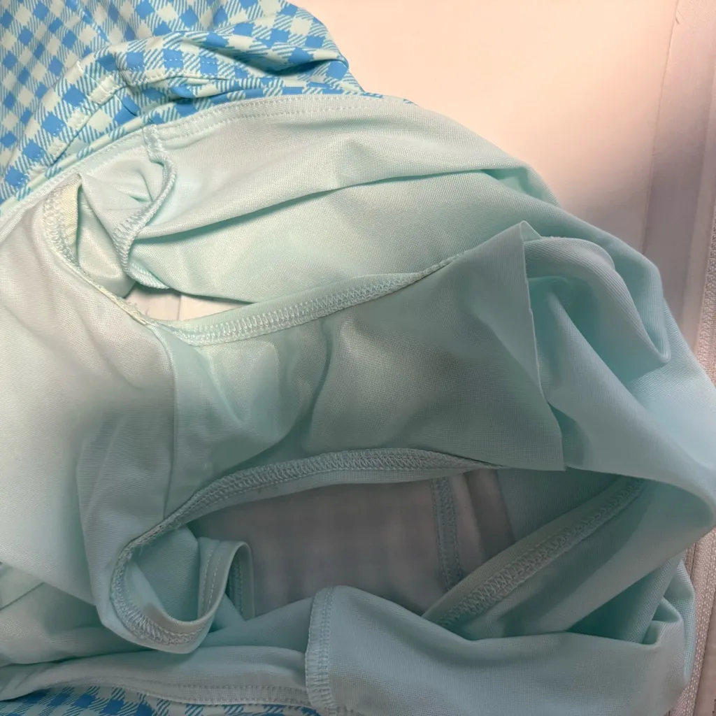 Lands’ End Blue Gingham Print High Rise Slimming Swim Shorts Bathing Suit 12 - Image 7