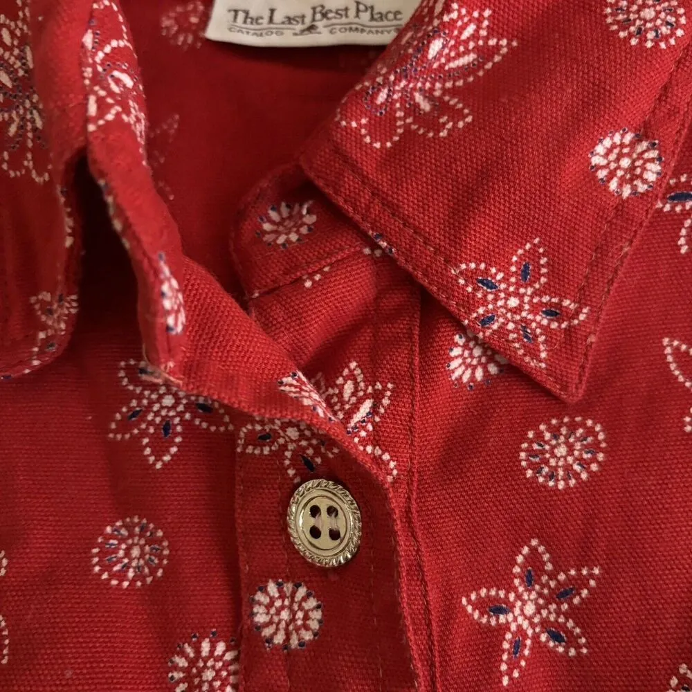 VTG Red Bandana Print Button Jacket Catalog Cotton Sz M Collared Pockets Western Size M - Image 7