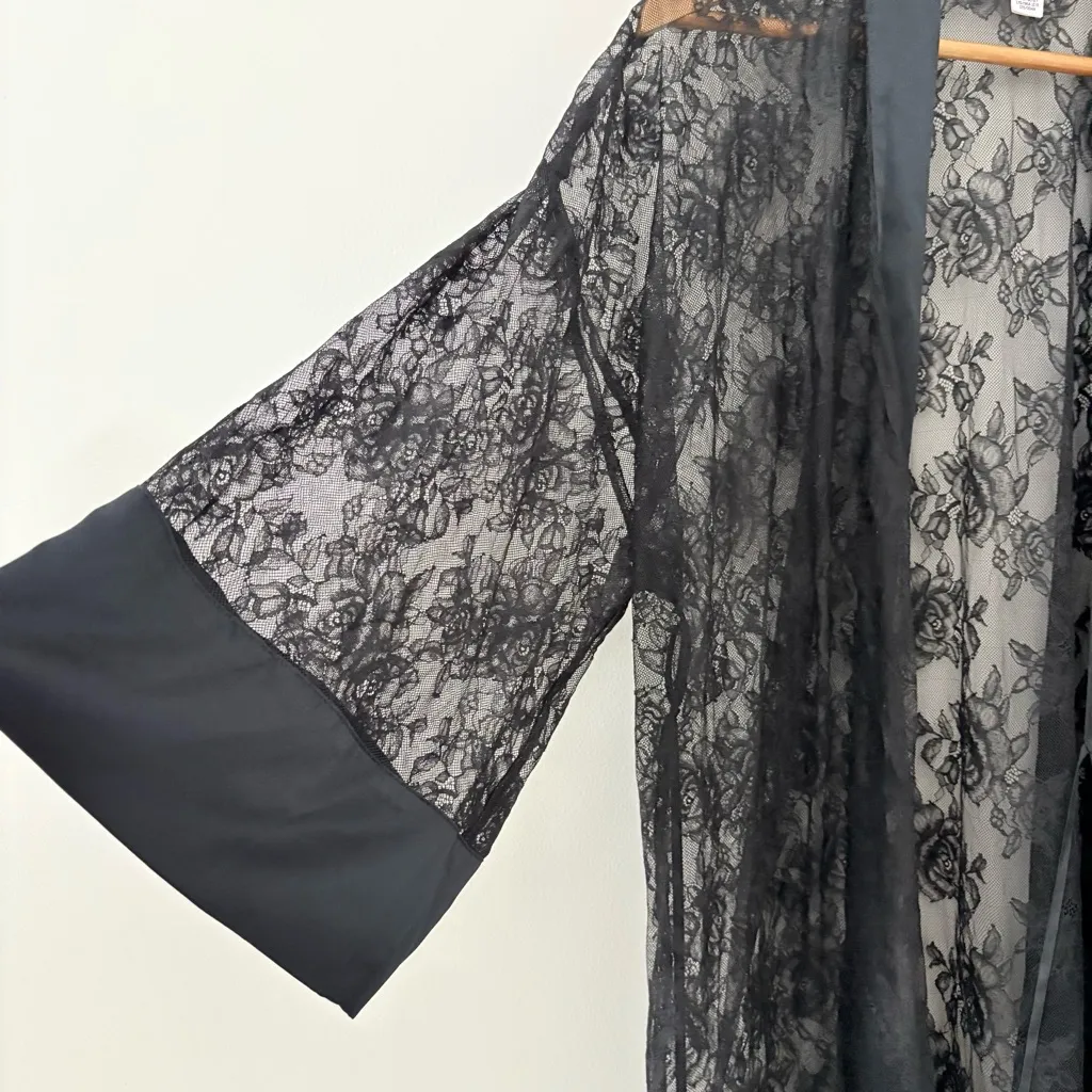 Victoria’s Secret Black Lace Kimono Robe Sheer Floral Size M/L - Image 4