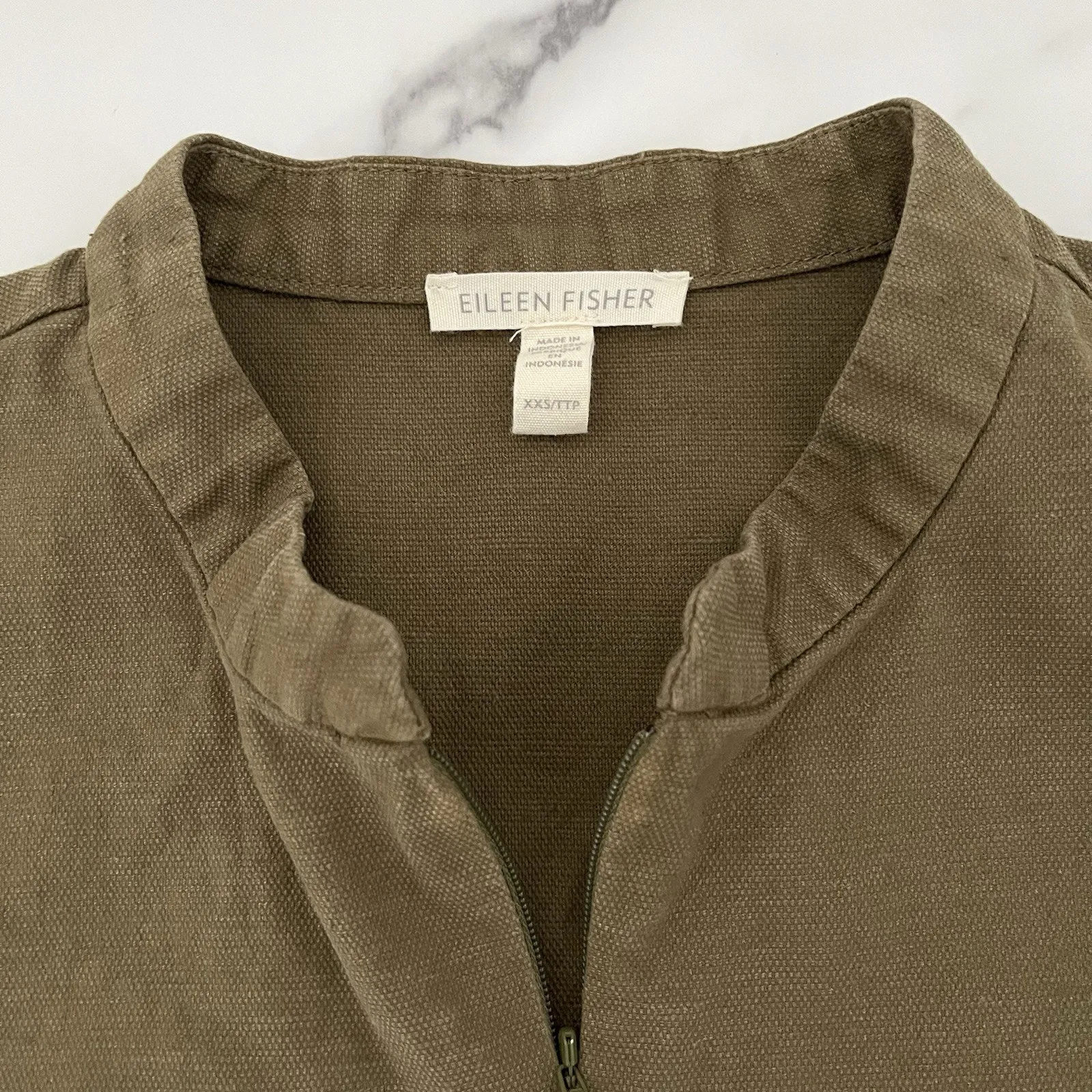 Eileen Fisher Cotton Hemp Stretch Jumpsuit Olive green Sz XXS Chore Minimalist - Image 4