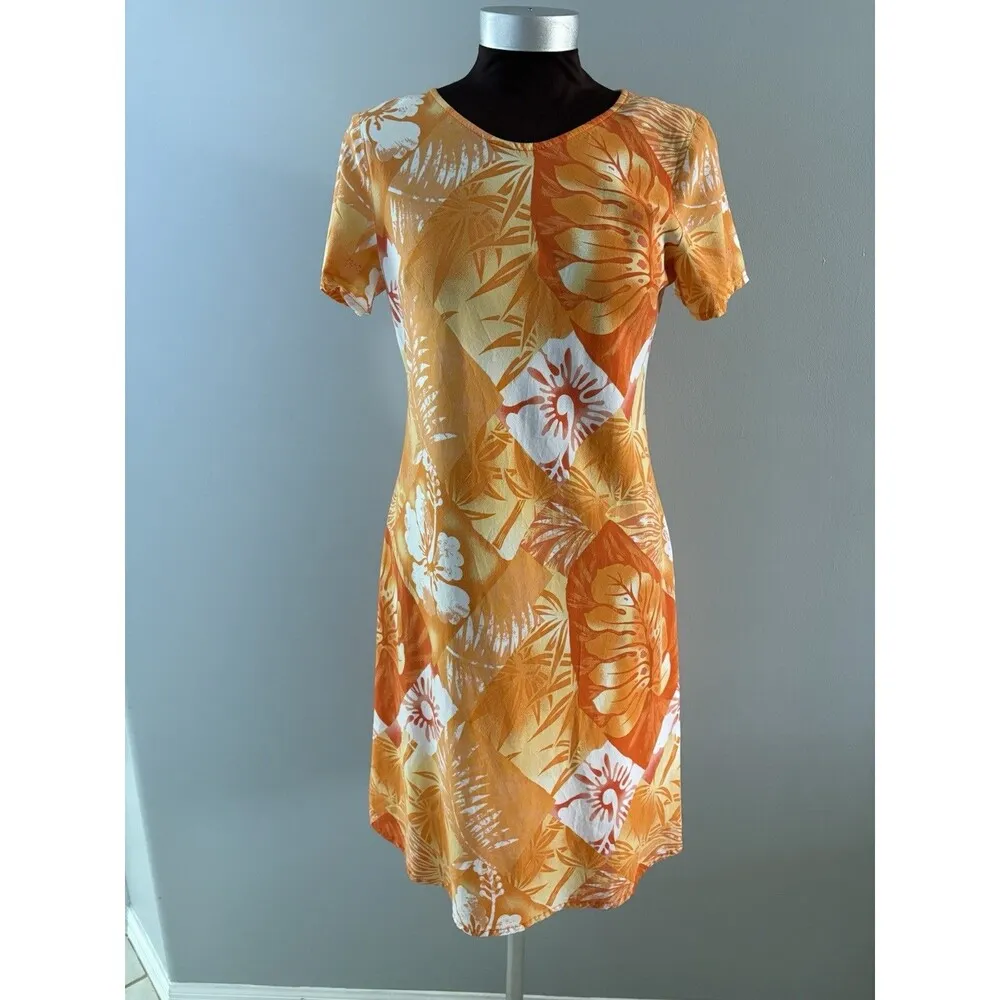 Vintage Hilo Hattie Dress Size M Orange Floral Batik Beach Hawaiian * Size M - Image 3