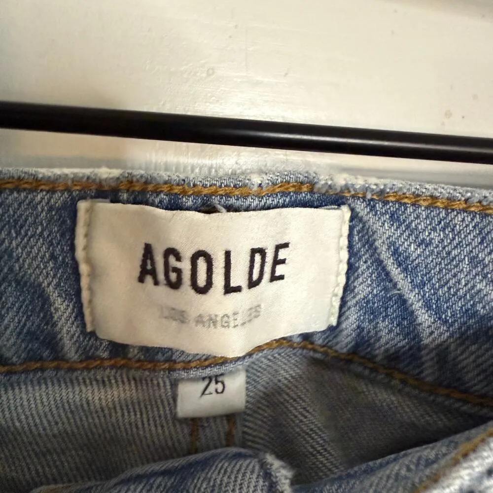 AGOLDE Nico High Rise Slim Jean Cliffside Light Wash Blue Raw Hem Size 25 - Image 5
