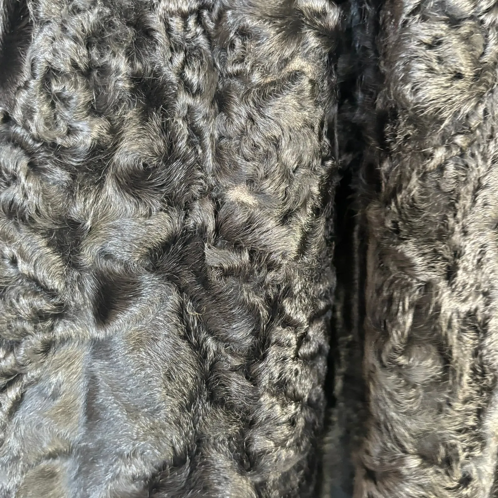 Vintage Custom Persian Lamb Broadtail Coat 1950s? Large? Bell Sleeves Mid Length Black - Image 10