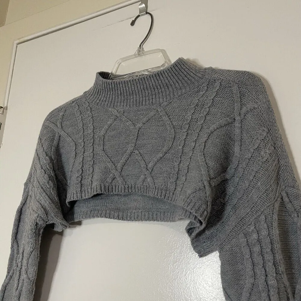 BP gray crochet long sleeve acrylic knit sweater sleeves top size large - Image 2