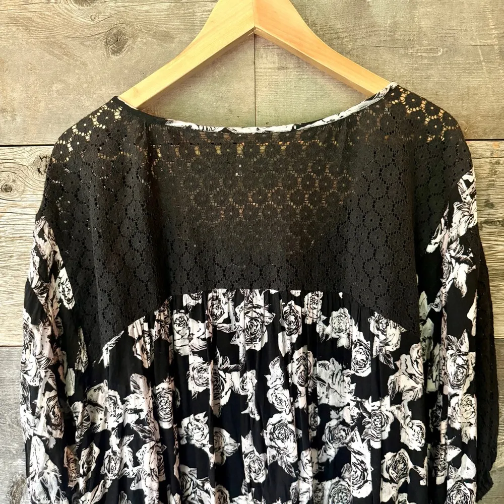 Free People Moon River Tunic Floral Lace Semi-Sheer Boho Relaxed Flowy Peasant S - Image 10