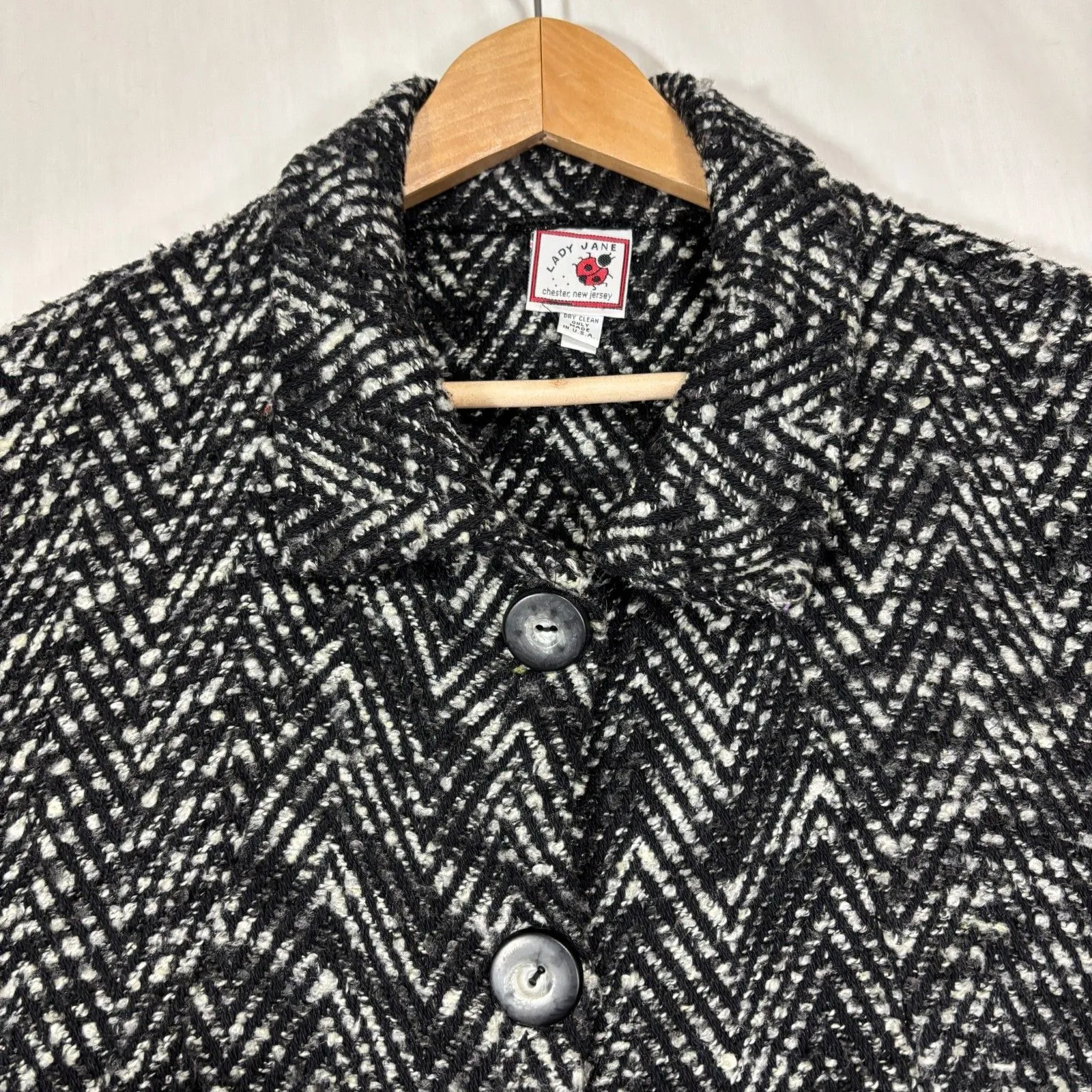 VTG Lady Jane 3 Button Womens Coat Herringbone Swing Textured Cottage 90's Sz L Black Size L - Image 2