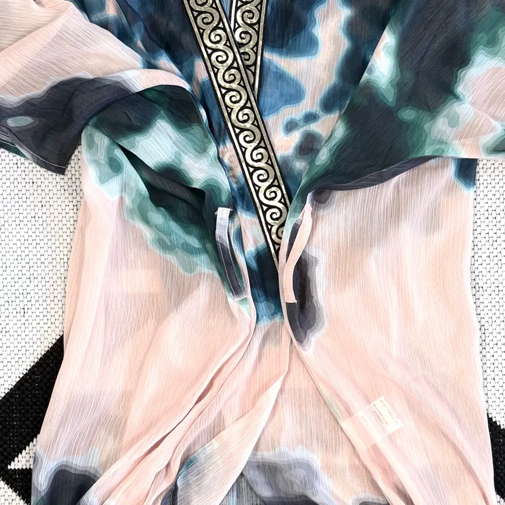Suki So Goddess Sheer Tie Dye Gold Metallic Accent Kimono in Ocean One Size Blue - Image 13