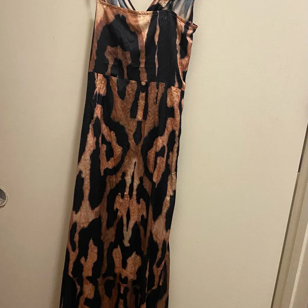 Pretty Litte Thing Womens Satin Tank Maxi Dress Size 4 Leopard Print Cutout NWT - Image 6