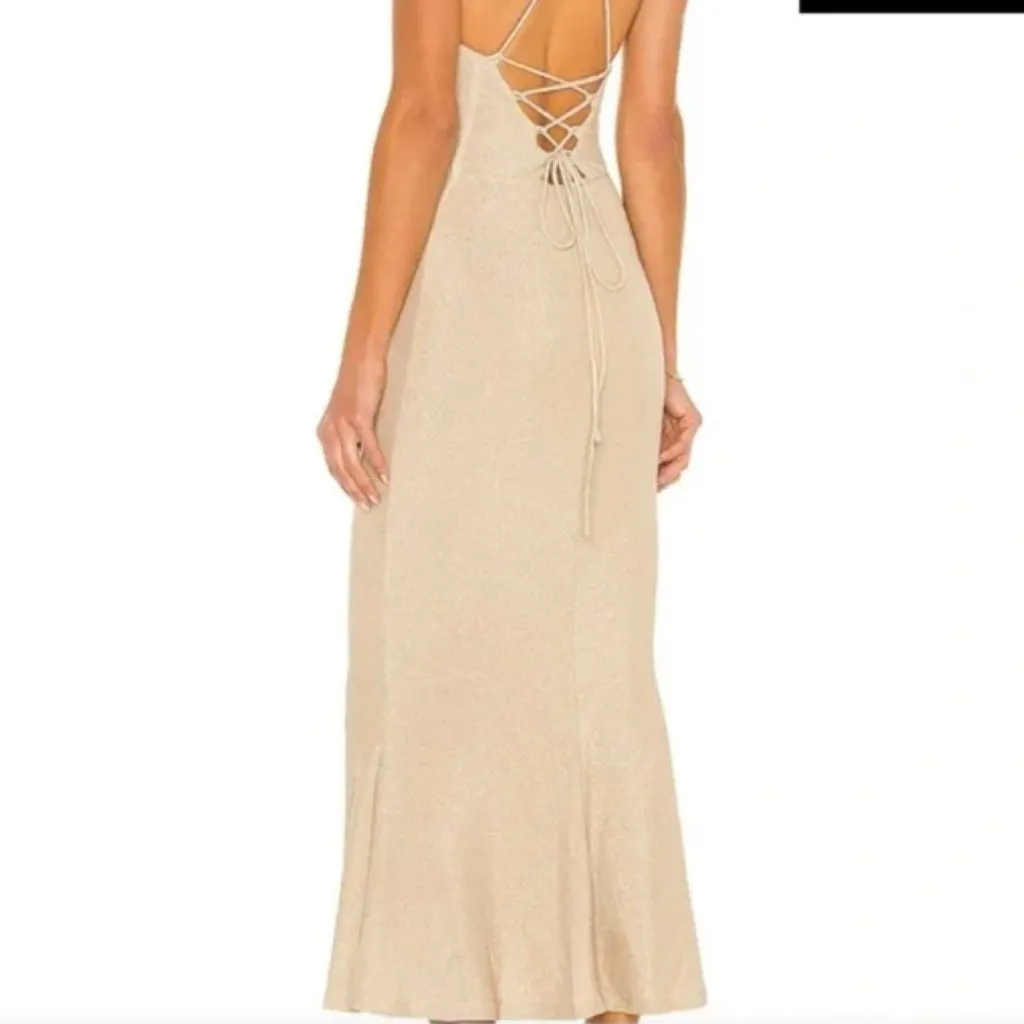 Misha Greta Gold Champagne Metallic Halter Midi Dress Size 4 Revolve Backless - Image 2