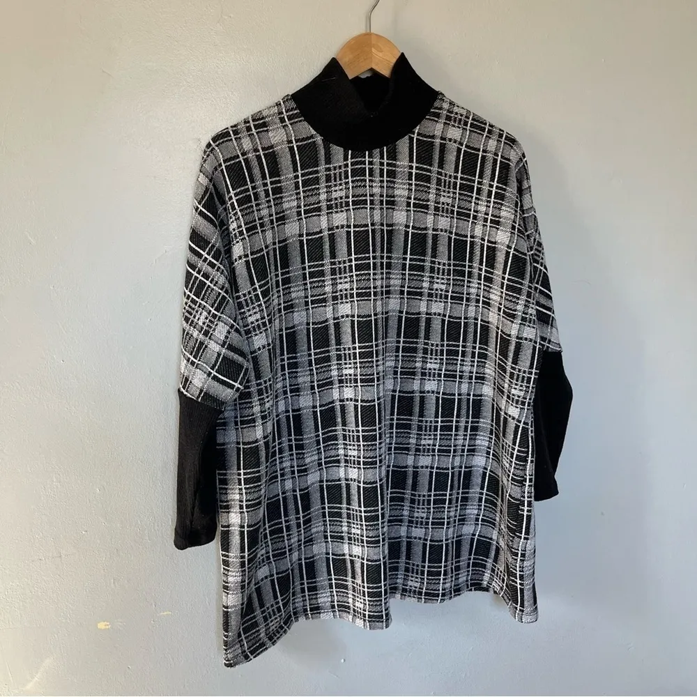 Lane Bryant Plus Cowl Neck Sweater Womens 14/16 Black White Plaid Tunic XXL - Image 3