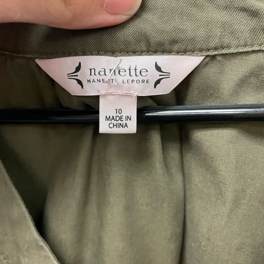Nanette Leopore Cap Sleeve Ruffle Hem Olive Mini Dress SZ 10 - Image 3