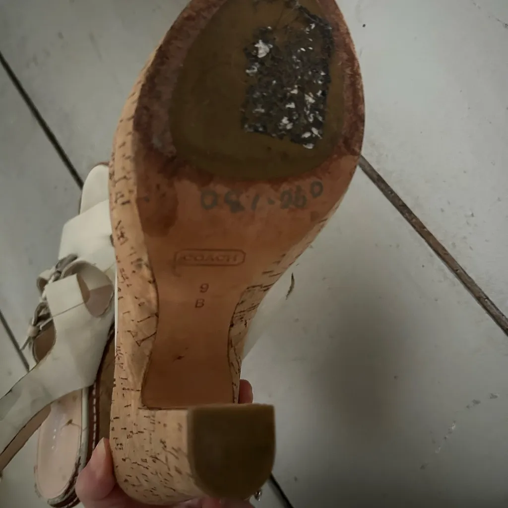 Coach Leather and Buckle Cork Heels white platform 9 - Image 5