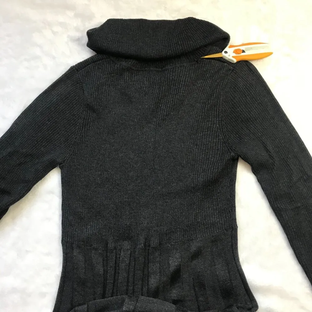 Calvin Klein Knit Sweater Dress Womens Medium Gray Cowl Neck Pleated Long Sleeve - Image 7